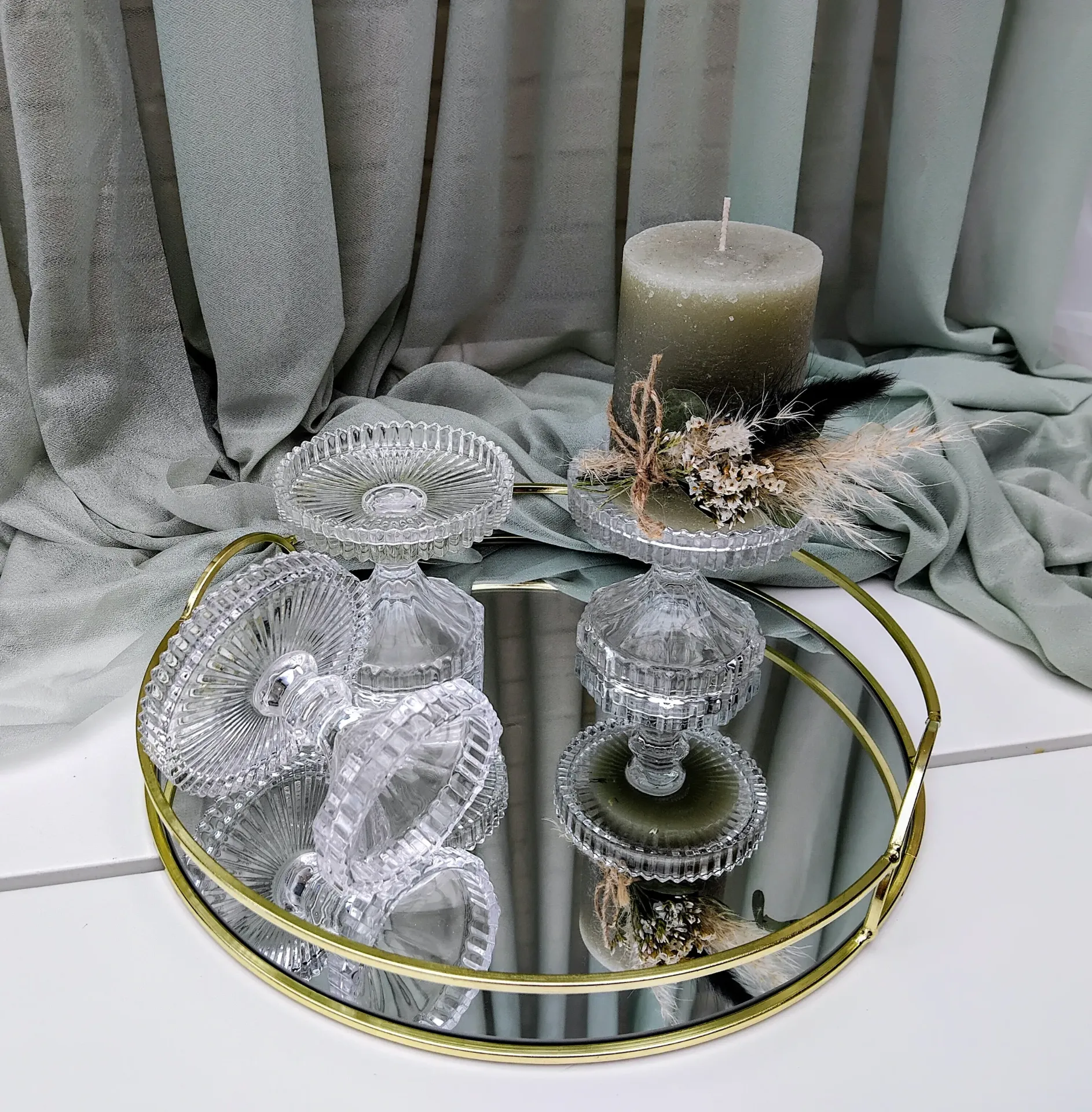 Bougeoirs en verre, set de 8 pièces