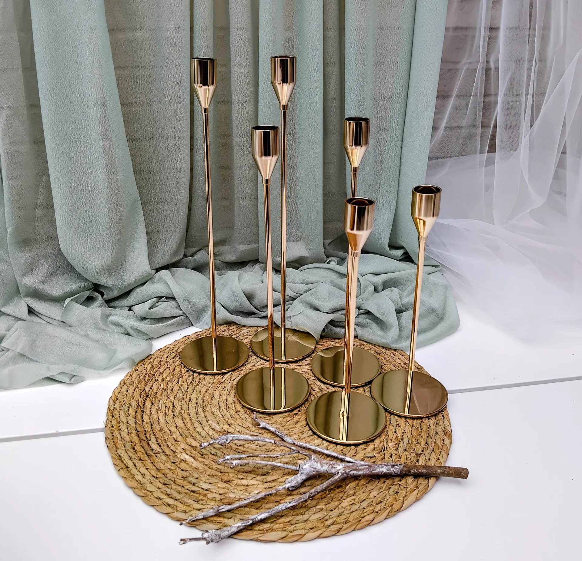 Bougeoirs dorés, set de 12 pièces