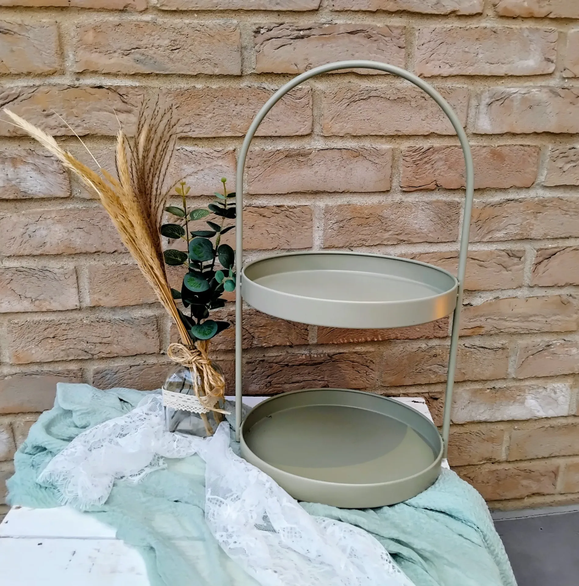 Etagere – rund mit Henkel, grün