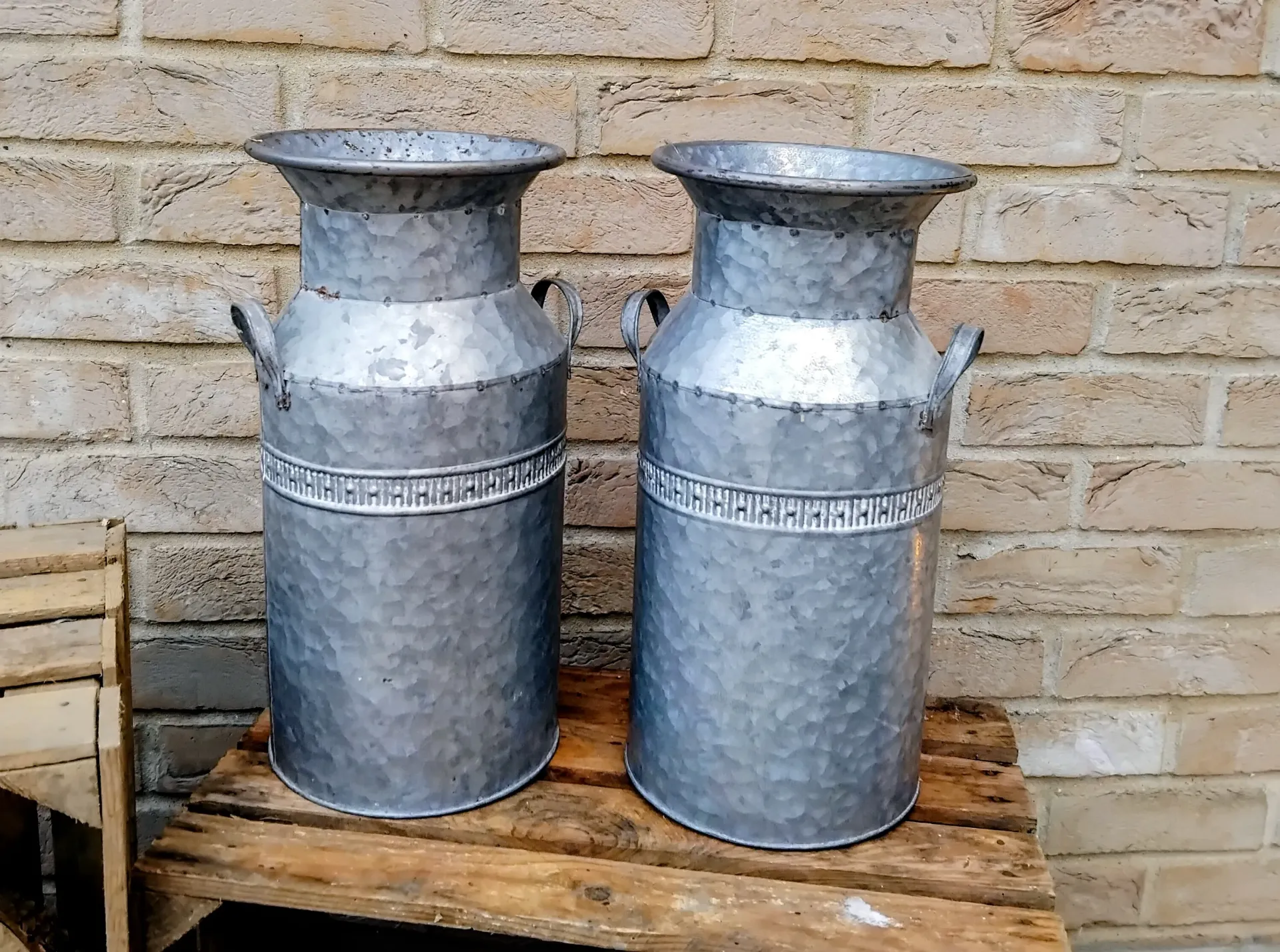 Cruches à lait décorative en zinc - Lot de 2