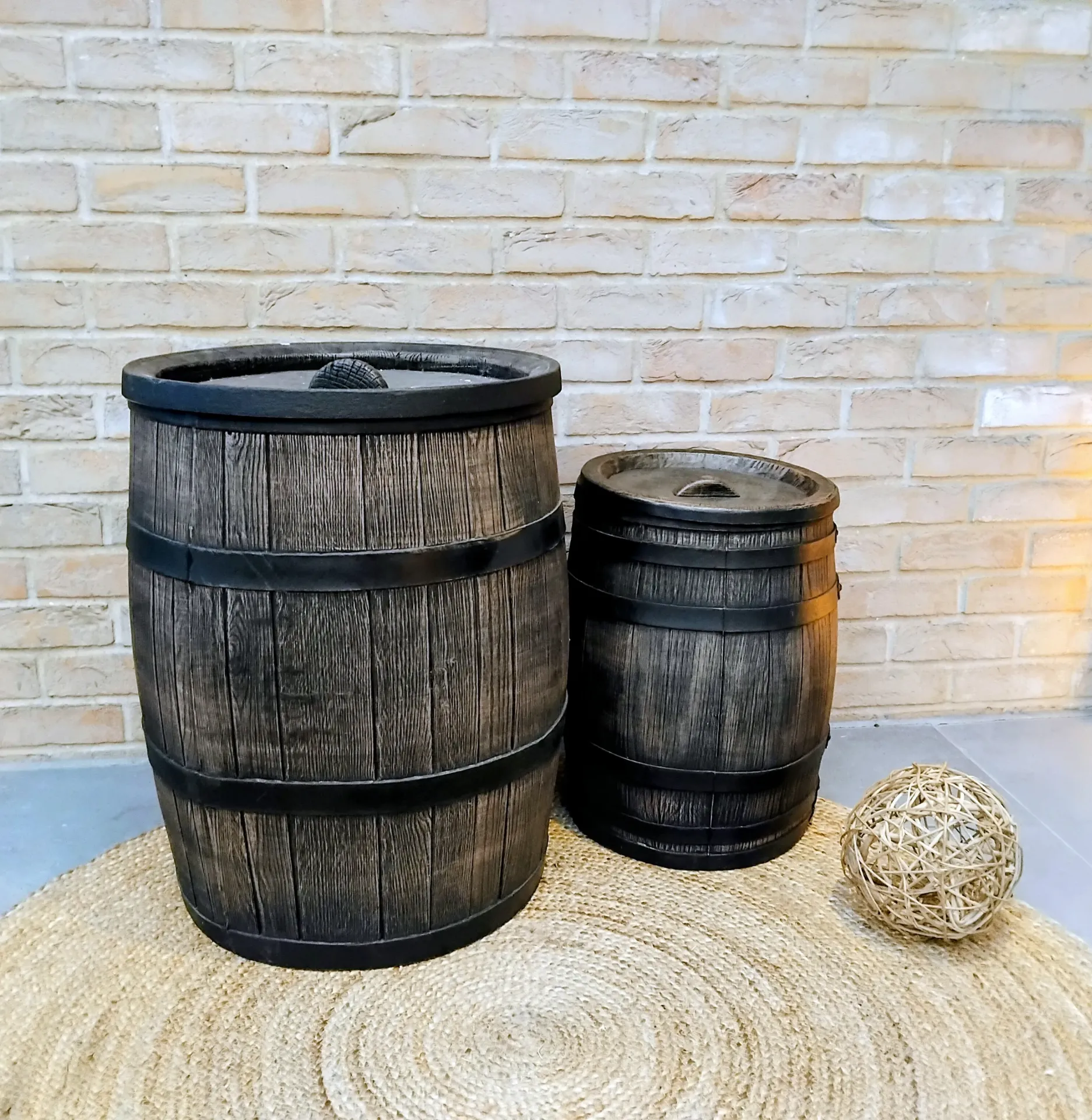 Tonneaux décoratifs – style champêtre, lot de 2 pièces : grand et petit